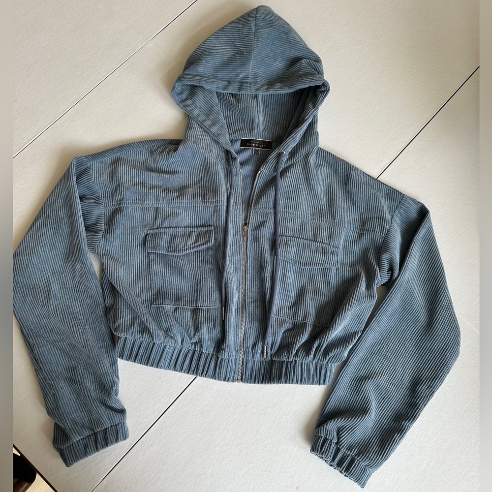 Blue Blush Light Blue Corduroy Zip Up Jacket Size M